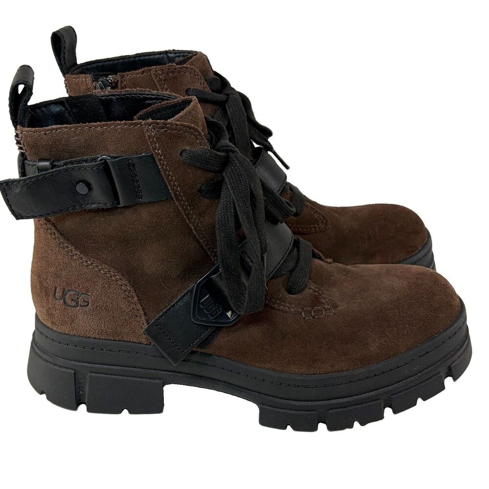 UGG Ashton Lace Up Combat Boot Brown Suede Leather Waterproof Women’s size 9